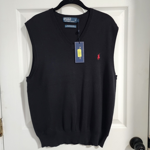 Polo by Ralph Lauren Black V-Neck Sweater Vest Size Large / 100% Pima Cotton - Picture 1 of 6